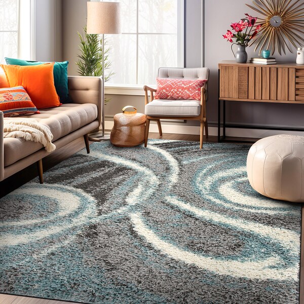 World Rug Gallery Contemporary Cozy Plush Shag Area Rug 5'3'' x 7' Blue 479BLUE5X7 - main